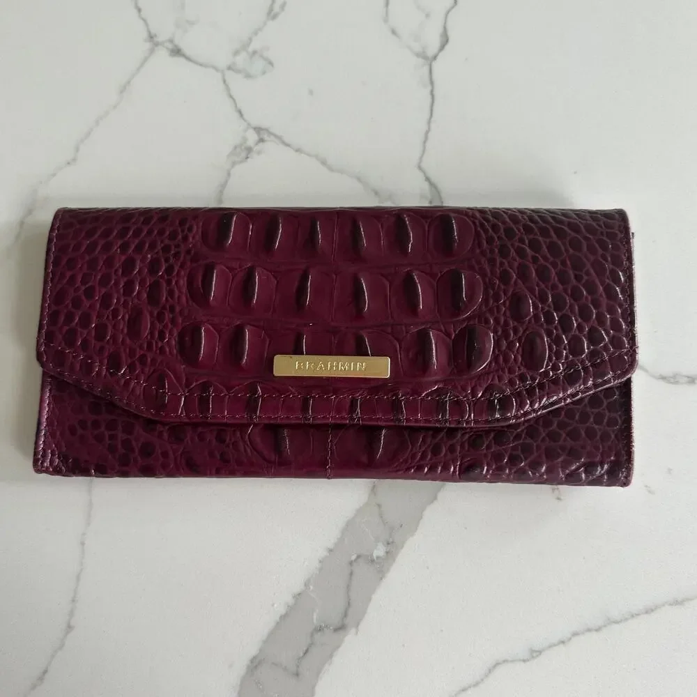 Brahmin Croc leather burgundy waller 6 credit card holder